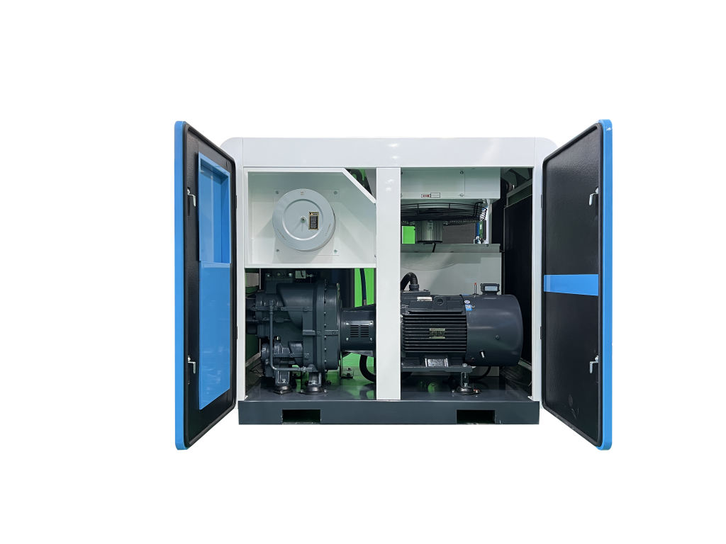 Internal view of dry oil-free air compressor