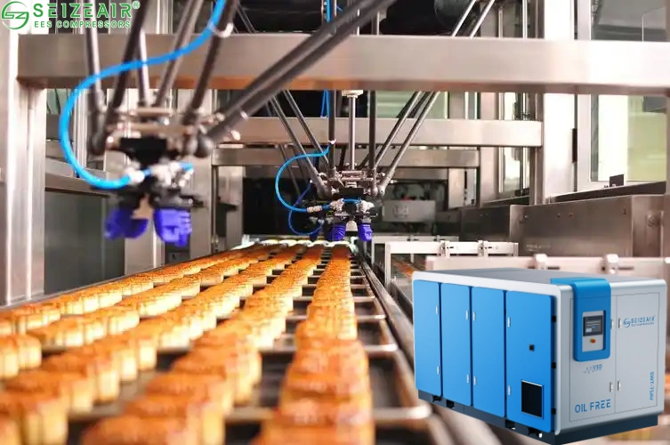 Oil-free air compressor supplying clean air in a food processing facility