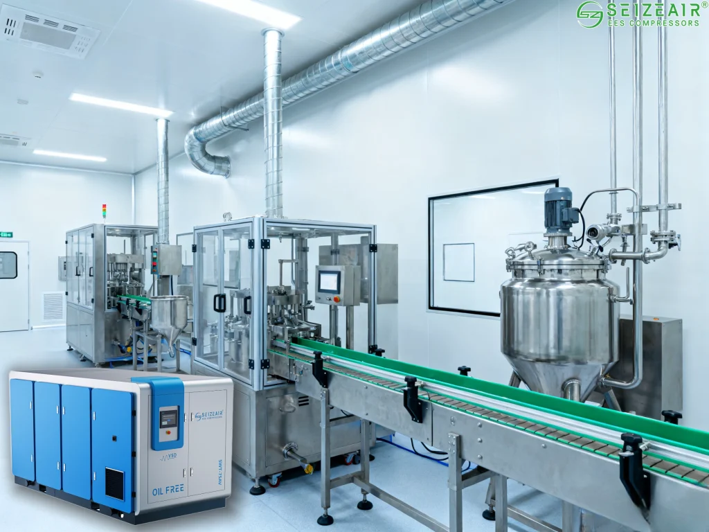 Cleanroom with oil-free air compressor in pharmaceutical production