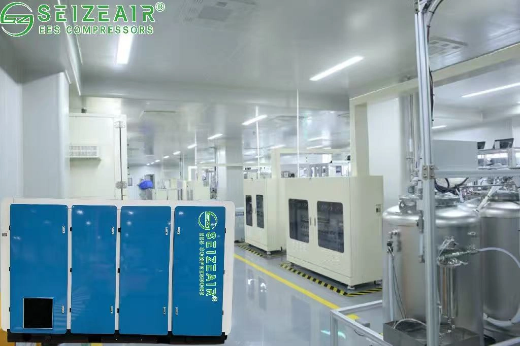 Oil-free screw air compressor used in a clean manufacturing line