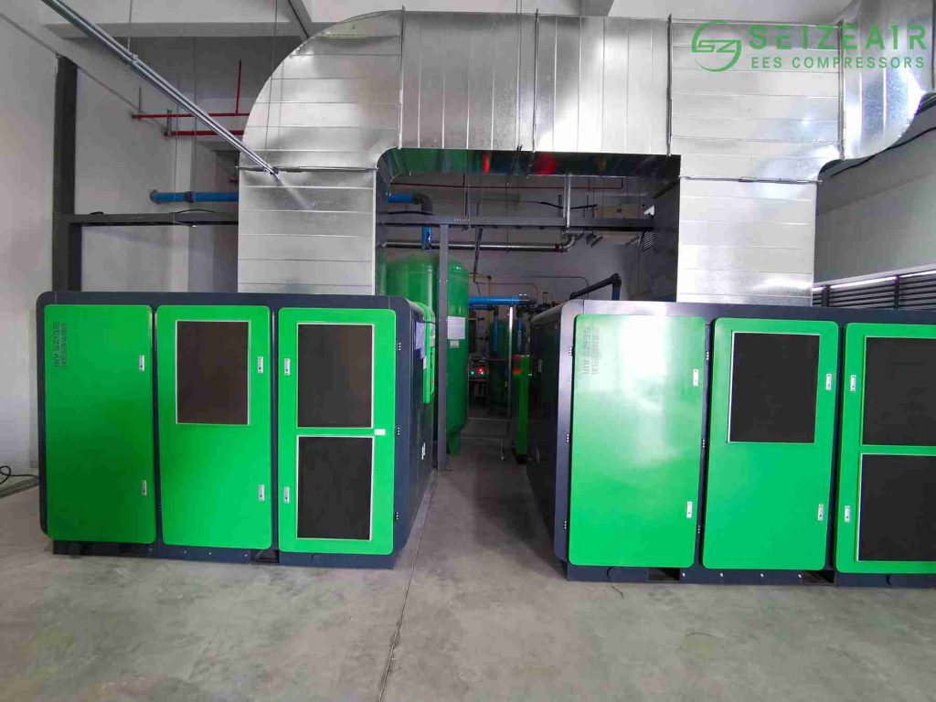 rotary-screw-electric-industrial-air-compressor-ventilation-duct-layout-seize-air